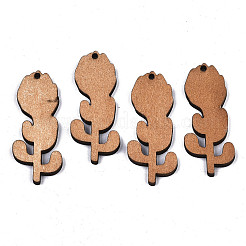 プリントバスウッドペンダント  バックランダムカラー  花  パープル  40x16x3mm  穴：1.6mm&nbsp;LS-X-WOOD-N006-54