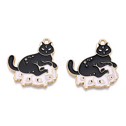合金エナメルチャーム  猫のチャーム  ライトゴールド  ブラック  27.5x26x1.5mm  穴：1.8mm&nbsp;ENAM-CJC0020-24