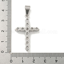304ステンレススチールキュービックジルコニアペンダント  クロスチャーム  ステンレス鋼色  35x22.5x4.5mm  穴：8.5x5mm&nbsp;STAS-C102-01B-P
