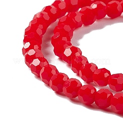 ファセット(32面)ガラスビーズ連売り  ラウンド  レッド  4mm  穴：1mm  約83~93個/連  31.3~35.3cm&nbsp;EGLA-J042-35A-05