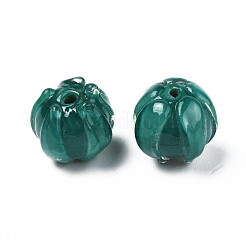 手作りランプワークビーズ  花  ミディアムシーグリーン  10~11x11.5~12.5mm  穴：1.2mm&nbsp;LAMP-T016-11F