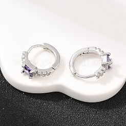 真鍮製マイクロパヴェキュービックジルコニアフープピアス  正方形  プラチナ  パープル  13x15x5mm&nbsp;KK-Z166-12P-01
