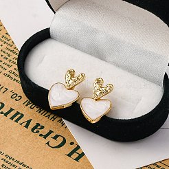 女性用ラックメッキハート真鍮スタッドピアス  エナメル  カドミウムフリー＆鉛フリー  長持ちメッキ  18KGP本金メッキ  ミックスカラー  23x14mm&nbsp;EJEW-C125-26G