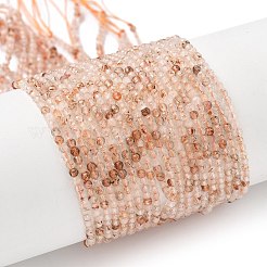 天然石ルチルクォーツビーズ連売り  ラウンド  多面カット  2mm  穴：0.5mm  約217個/連  15.43インチ（39.2cm）&nbsp;G-L622-C06-2mm