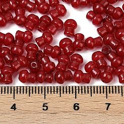 透明な色のガラスシードビーズ  キノコ  暗赤色  5.5x4.5mm  穴：1mm  4150個/ポンド&nbsp;SEED-R001-01E