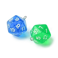 オペークアクリルパーツ  プラチナメッキ鉄パーツ  多面カット  多面体サイコロ  D20  ミックスカラー  27.5x20x20mm  穴：2mm  約10個/袋&nbsp;MACR-YW0003-01