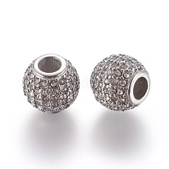 304ステンレススチールヨーロピアンビーズ  大穴ビーズ  ラインストーン付き  ロンデル  クリスタル  ステンレス鋼色  11x10mm  穴：4.5mm&nbsp;STAS-P237-36P
