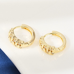 真鍮クリアキュービックジルコニアフープピアス  ラウンド  18KGP本金メッキ  13x5x14.5mm&nbsp;EJEW-Q016-05G