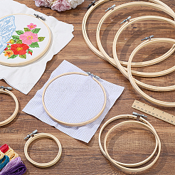 竹製刺繍枠9個、9スタイル  鉄パーツ  リング  ベージュ  102~295x87~280x10mm  内径：74~260mm  1個/スタイル&nbsp;DIY-GO0003-09