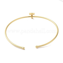 Rack Plating Brass Micro Pave Clear Cubic Zirconia Letter Open Cuff Bangles&nbsp;BJEW-A018-01G-T
