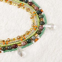 Sparkling Glass Seed Beads 5 Layered Anklet&nbsp;AJEW-SW00006-01