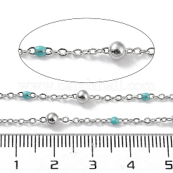 304ステンレススチールアズキチェーン  エナメル  ハンダ付け  ターコイズ  ビーズ：3.5~3.6x3.5mm  リンク：5x2x2mmと2x1.5x0.3mm&nbsp;CHS-F019-01P-09
