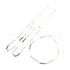 Adjustable Miyuki Seed & Natural African Turquoise & Brass Evil Eye Beaded Necklaces&nbsp;NJEW-O127-03