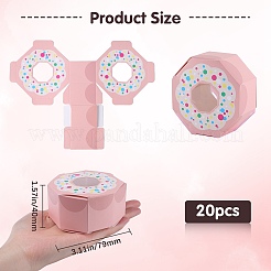 六角ドーナツ厚紙箱  PVCウィンドウ付き  キャンディー＆クッキーパッケージ用品  桃パフ  7.9x7.9x4cm&nbsp;CON-WH0019-18B