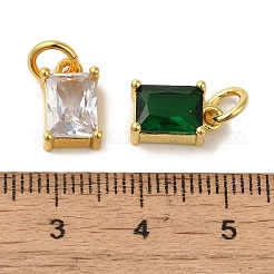 長方形の真鍮ガラスチャーム  18KGP本金メッキ  丸カン付き  ミックスカラー  11.5x7x4.5mm  穴：4mm&nbsp;KK-R162-066G
