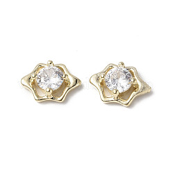 真鍮マイクロは、クリアキュービックジルコニアカボションを開く  ニッケルフリー  花  18KGP本金メッキ  9x6.5x3mm&nbsp;KK-A174-05G
