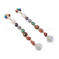 2Pcs Gemstone Chip Copper Wire Wrapped Tree of Life and Glass Chakra Hanging Ornaments&nbsp;PALLOY-TAC0252