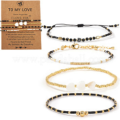 4Pcs 4 Styles Glass Seed Bead Stretch Bracelet Set&nbsp;FG0392-2