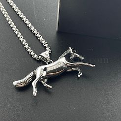スタイリッシュな304ステンレススチール製のランニングホースペンダントネックレス（男性用）  パンク ヒップホップ ジュエリー  ステンレス鋼色&nbsp;FH9304