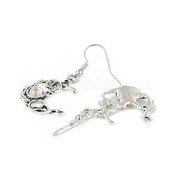 合金樹脂ダングルピアス  女性用真鍮ピアスフック付き  サン＆ムーン  アンティークシルバー  ムーン  44x21mm&nbsp;EJEW-JE06370-02