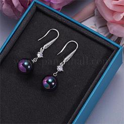 Pearl Earrings with Cubic Zirconia White Freshwater Shell Pearl Dangle Hook Earrings Stud Round Ball Drop Hoop Earrings Brass Jewelry Gift for Women&nbsp;JE1097C