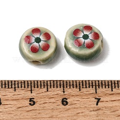 Flat Round Handmade Floral Porcelain Beads&nbsp;PR-CBA03B0-02D