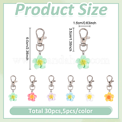 30Pcs 6 Colors Resin Flower Pendant Decorations&nbsp;HJEW-YW00140