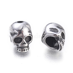 ハロウィン 304 ステンレス ビーズ  スカルヘッド  アンティークシルバー  9x6x7mm  穴：1.5mm&nbsp;STAS-F243-25AS