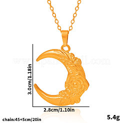 304ステンレススチール製フラワー三日月ペンダントネックレス（女性用）  18KGP本金メッキ  17.72インチ（45cm）&nbsp;OD2075-2