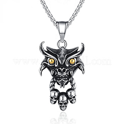 ハロウィン 304ステンレススチール製悪魔の頭蓋骨ペンダントネックレス（男性用）  アンティークシルバー＆ステンレス鋼の色  23.62インチ（60cm）&nbsp;WG53C55-01