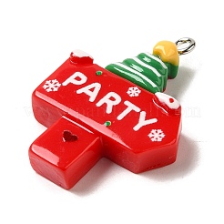 クリスマステーマのRSINペンダント  プラチナアイアンファインディング付き  クリスマスツリー  35x25x7.5mm  穴：2mm&nbsp;RESI-A039-01C