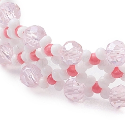 女性用手作りガラスシードビーズブレスレット  菱形  パールピンク  6-3/4インチ（17.2cm）&nbsp;BJEW-MZ00132-04