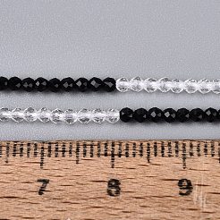 透明ガラスビーズ連売り  セグメント化されたマルチカラービーズ  ラウンド  多面カット  ブラック  2~2.3x1.8~2mm  穴：0.5~0.6mm  約195~210個/連  14.57~14.96インチ（37~38cm）&nbsp;GLAA-N074-01A-02