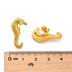 304ステンレススチールラインストーンスタッドピアス  タツノオトシゴ  ゴールドカラー  24x13mm&nbsp;EJEW-P316-07G