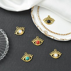 5個 5スタイル 天然ターコイズ&ハウライト  オパライトアイペンダント  金メッキ304ステンレススチール製アイチャーム  染めと未染色の混合  16.5x20x5mm  穴：1.6mm  1個/スタイル&nbsp;STAS-YW0002-52