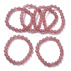 女性用天然ストロベリークォーツラウンドビーズストレッチブレスレット  ビーズ：7.8~8.8mm  内径：2.01~2.09インチ（5.1~5.3cm）&nbsp;BJEW-Z158-03G-03