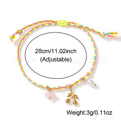 ボヘミアン 304 ステンレススチール チェリーチャームブレスレット  女性用ナイロン糸編みブレスレット  ショッキングピンク  11.02インチ（28cm）&nbsp;LS-SN9746-1