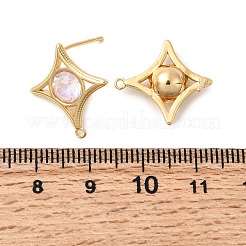 星型真鍮ガラススタッドピアス金具  ニッケルフリー  18KGP本金メッキ  パールピンク  19x17mm  穴：1.2mm  ピン：0.9mm&nbsp;KK-P340-10G-02