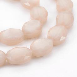 パール光沢メッキガラスビーズ連売り  多面カットオーバル  アンティークホワイト  16x12x7~7.5mm  穴：1mm  約24個/連  15インチ&nbsp;EGLA-E037-PL02