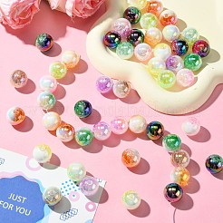 UVメッキ不透明クラックルツートンアクリルビーズ50個  ラウンド  ミックスカラー  16mm  穴：2.7mm  50pc&nbsp;MACR-CJ0001-96