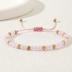 Glass & Brass Round Beads Braided Bead Bracelets&nbsp;LS-RD6595-4