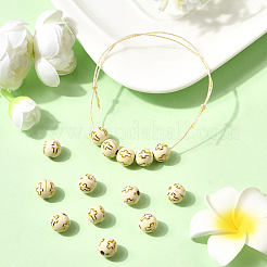 400個メッキアクリルビーズ  ゴールドライン入り  クロスの丸  ベージュ  10mm  穴：2mm&nbsp;PACR-PA0001-09