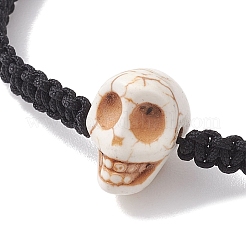 Synthetic Magnesite Skull Braided Bead Bracelets&nbsp;BJEW-JB10522