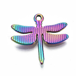 レインボーカラーアロイペンダント  カドミウムフリー＆鉛フリー  トンボ  17.5x18x2mm  穴：1.2mm&nbsp;PALLOY-S180-051-RS