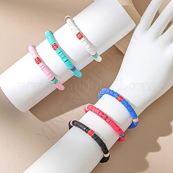 6Pcs Bohemian Style Polymer Clay Disc Beads Braided Bead Bracelets for Women&nbsp;FS-WG52209-01