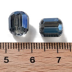 電気メッキカラムガラスビーズ  フル虹メッキ  多面カット  スチールブルー  9x7.5~8mm  穴：1.5mm&nbsp;EGLA-A043-02-FR02