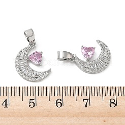 真鍮製マイクロパヴェミックスカラーキュービックジルコニアペンダント  長持ちメッキ  三角形のチャームが付いた月  プラチナ  16.5x12.5x3.5mm  穴：5x3.5mm&nbsp;KK-A299-06P