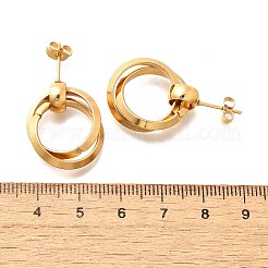 201 ステンレススチールイヤリング  304ステンレスピン付き  PVD真空メッキ  フラットラウンド  ゴールドカラー  20x20mm&nbsp;EJEW-Q026-02G-A