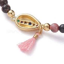 Natural Rhodonite Stretch Charm Bracelets&nbsp;BJEW-JB04849-03