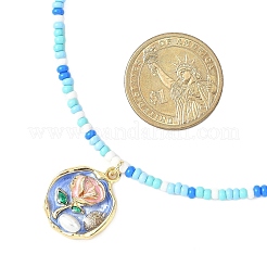 Flower Alloy Enamel Pendant Glass Seed Beaded Necklaces for Women&nbsp;NJEW-JN05550-03